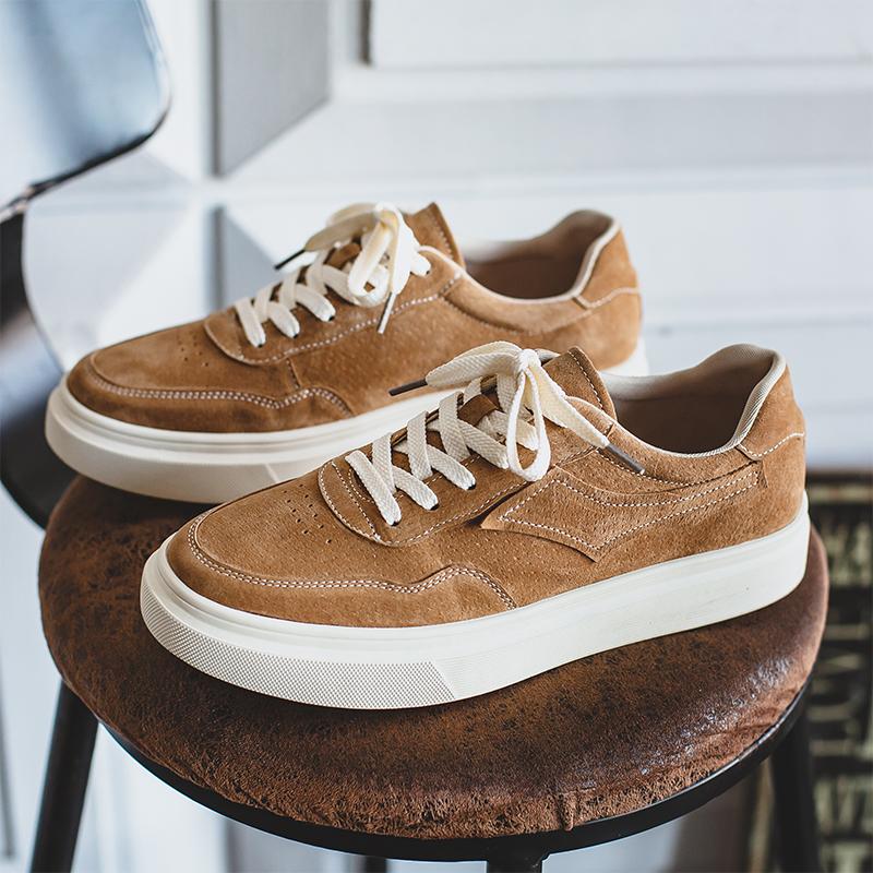 British Casual Shoes Versatile Daily Sports Shoes Men's Suede Leather Shoes Simple Thick Soled Shoes  Men's Work Shoes