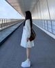 Women's French White Puff Sleeve Shirt Dress - Petite & Tall, Long Sleeve, Spring/Autumn Holiday Style