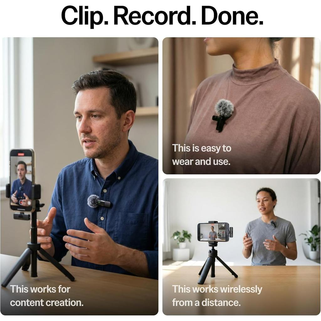 Wireless Microphone Lavalier Microphone for Video Recording - iPhone Mic Crystal Clear Recording with USB-C for Content Creators