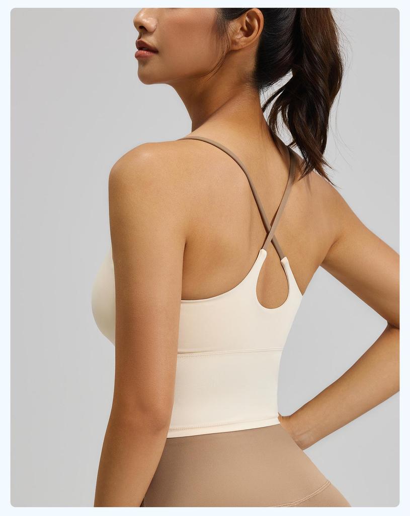 Seamless Strappy Sports Bra: High Elasticity, Padded, Bare Feel Yoga Tank Top for Women