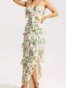 2026 Summer Printed Strappy Irregular Long Dress - European & American Vacation Style