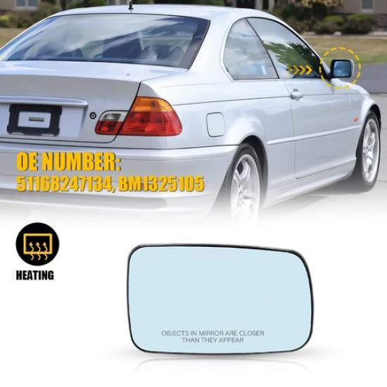 RH Passenger Side Blue Tinted Mirror Glass Heated For BMW 32I 328Ci 330Ci 745I