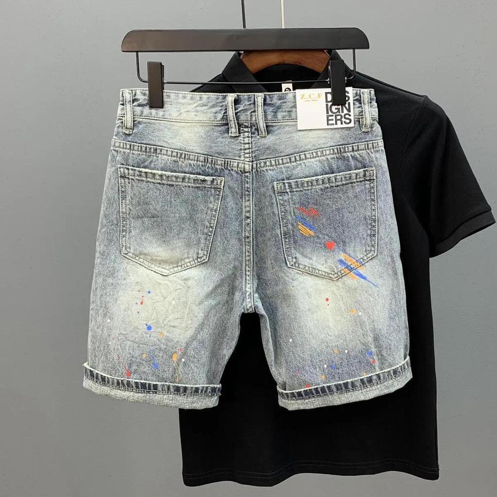 Man Denim Shorts Graphic Hip Hop Multi Color Short Jeans Pants for Men Korean Fashion Xl Vintage Thin Trend Summer Jorts