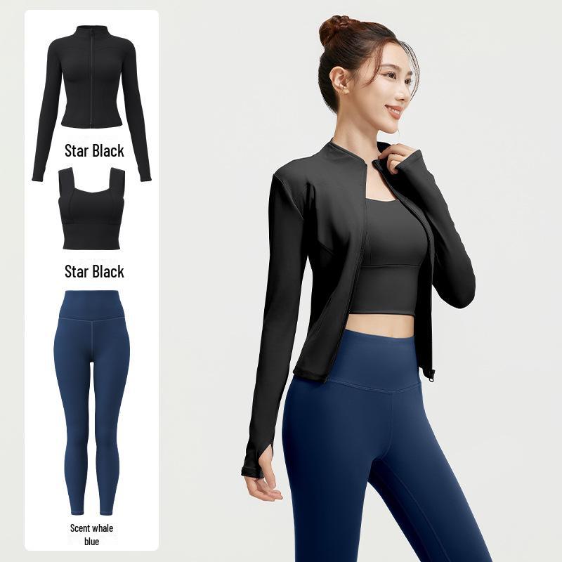 Juyitang Spring & Autumn Seamless Yoga 3-Piece Set: Slim-Fit Fitness & Running Outfit