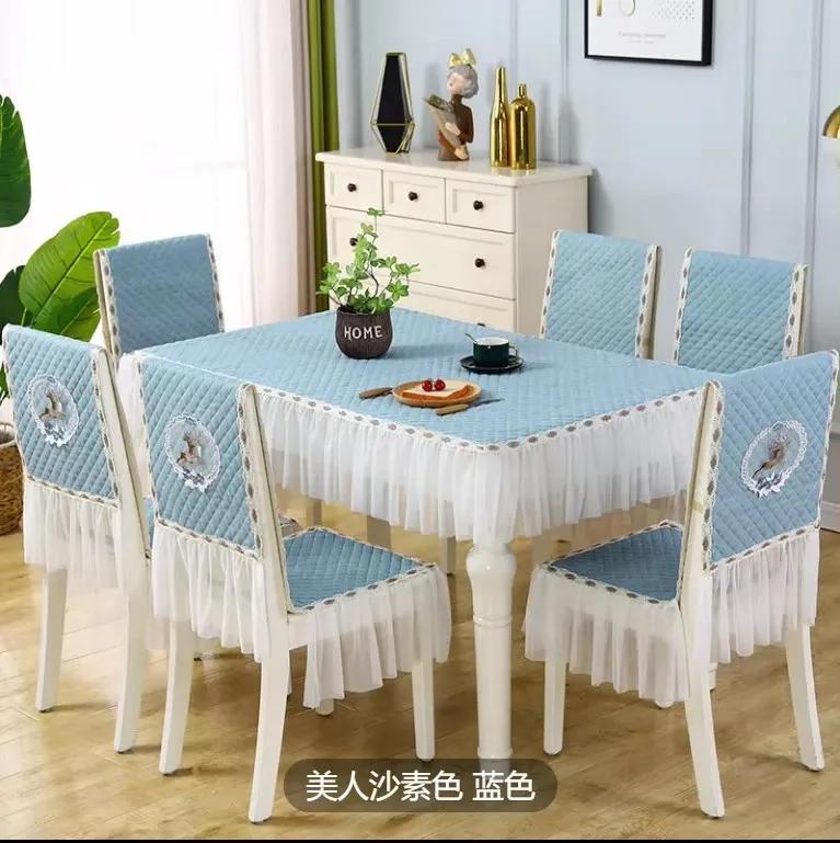 Lace Skirt Hem Chair Cover European Style Dining Table Cloth Cushion Flat Printed Tablecloth Fabric Art Stool Cover Cloth