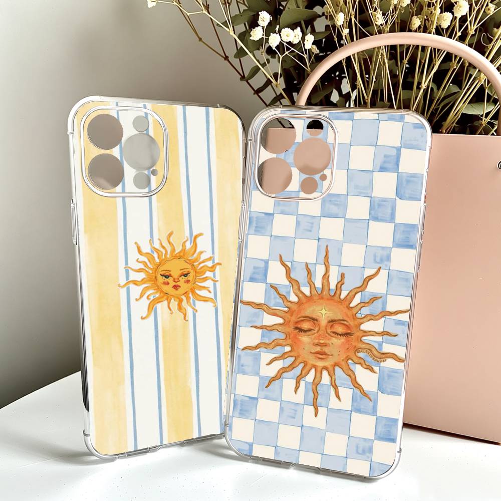 Sun Motif Phone Case Transparent Silicone Soft For iPhone 17 16 15 14 13 12 11 Mini Pro Max Plus