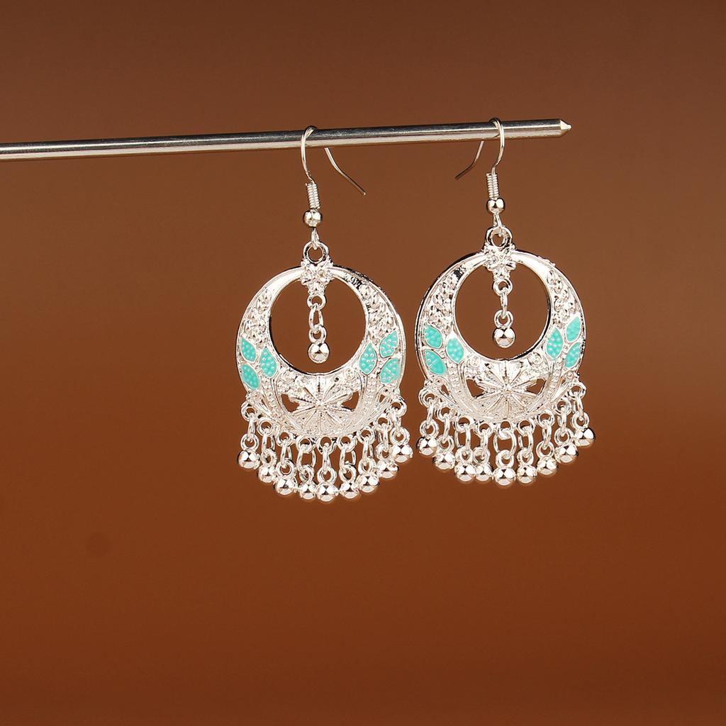 Turquoise Earrings Bohemian Drop Ear Earrings with Tassels, Geometric Alloy, Retro Style, Boastful Ear Accessories