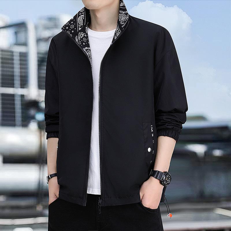 

Новая мужская куртка с воротником-стойкой, двусторонняя, модный тренд, весна и осень XXXXL чёрный