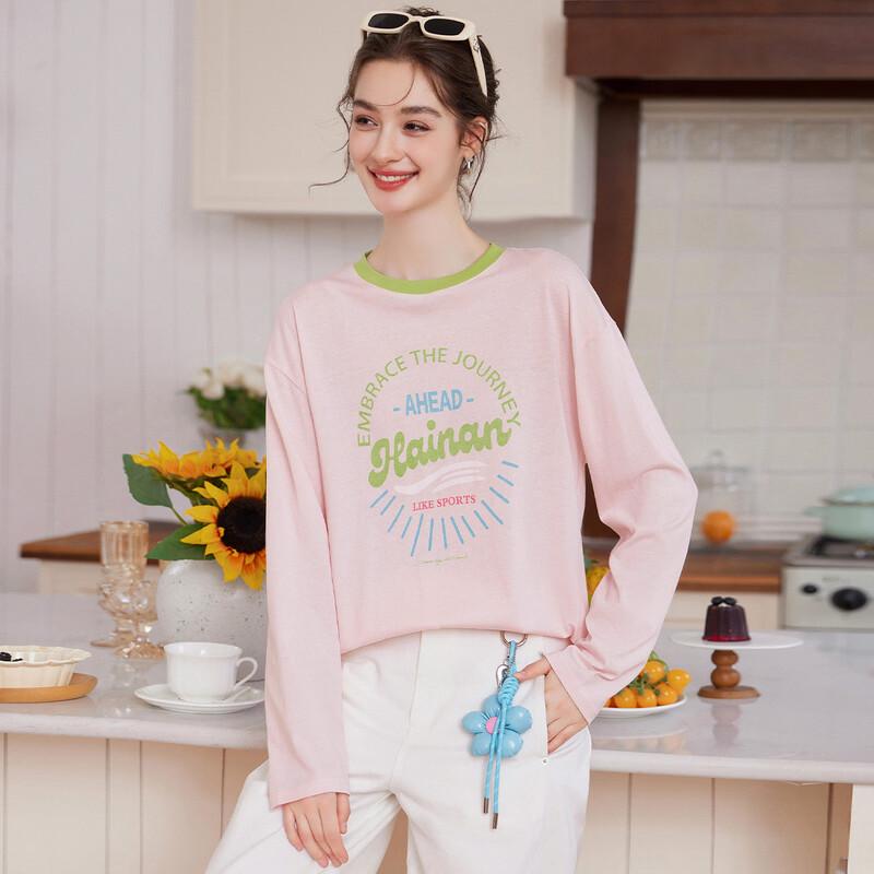 

White Deer Language Women s Contrast Round Neck Long Sleeve T-shirt M