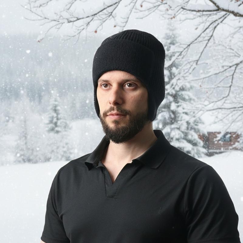 Knit Brimless With Solid Color Earflaps Design Soft Acrylic Winter Pullover Hat For Unisex Adults Teens Daily Cycling Wear