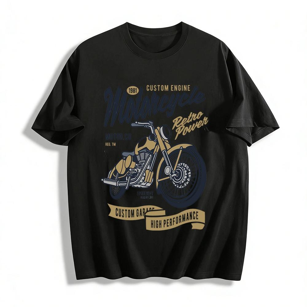 1981 Custom Engine Motorcycle Print Tee Retro Biker Garage Casual Top Pure cotton T-shirt XXS