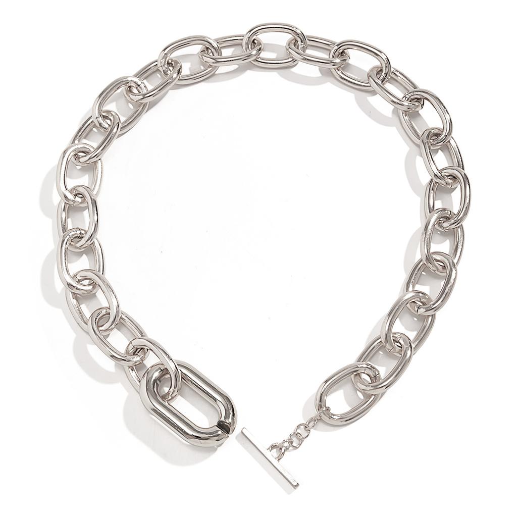 Punk Trend Aluminum Chain Multi-Layer Necklace, Fashionable Geometric Metal Buckle Collarbone Necklace For Women
