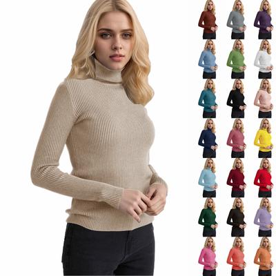 Women's Fashion Casual Solid Color Versatile Knitted High Neck Pullover Sweater