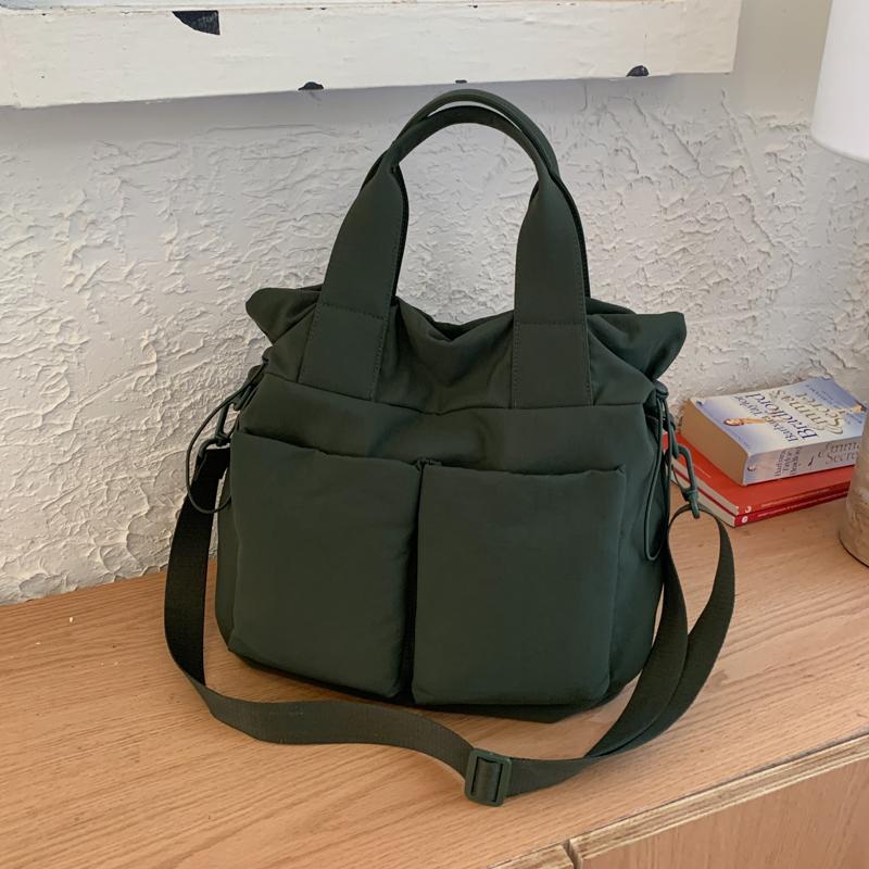 Canvas Bag Women's Large Capacity Lightweight Tote Bag Solid Color Shoulder Crossbody Bag