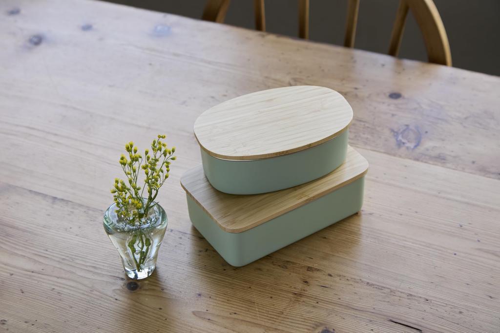 Nonoji Stainless Steel Lunch Microwave and Dishwasher Stylish and with Natural Wood Green Box, Oval, Safe, Simple, Lid,