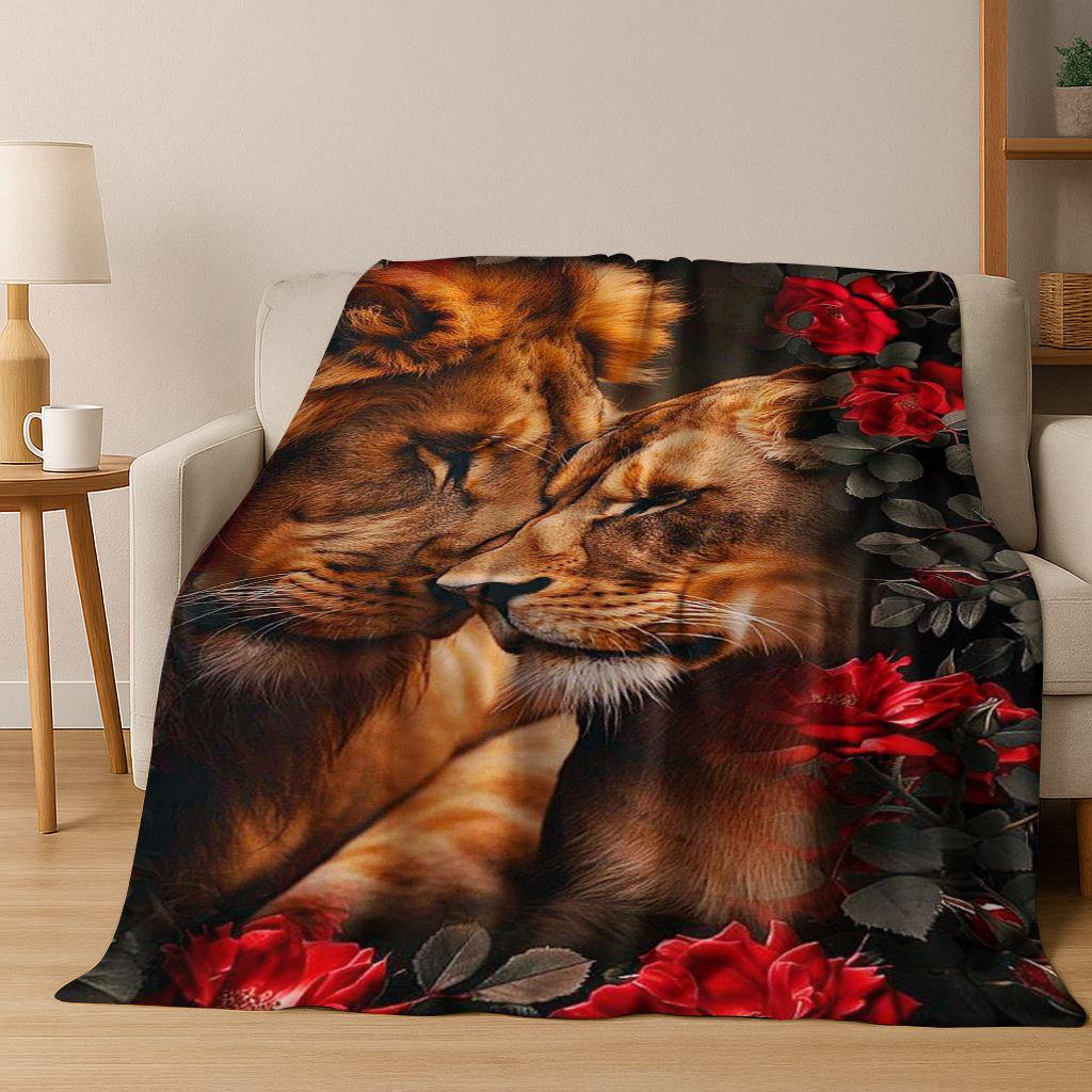 26 Style Wild Animal Lion Beast Cartoon Flannel Blanket,Warm Cozy Soft Throw Blanket for Home Bedroom Bed Sofa Picnic Cover Kids