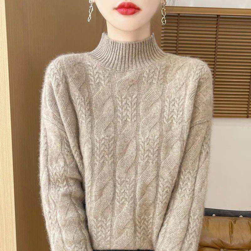 Women's Casual Sweater - Soft Thick Half-Turtleneck Long Sleeve Pullover, Loose Fit Solid Color Top with Medium Stretch, All-Season Sweater