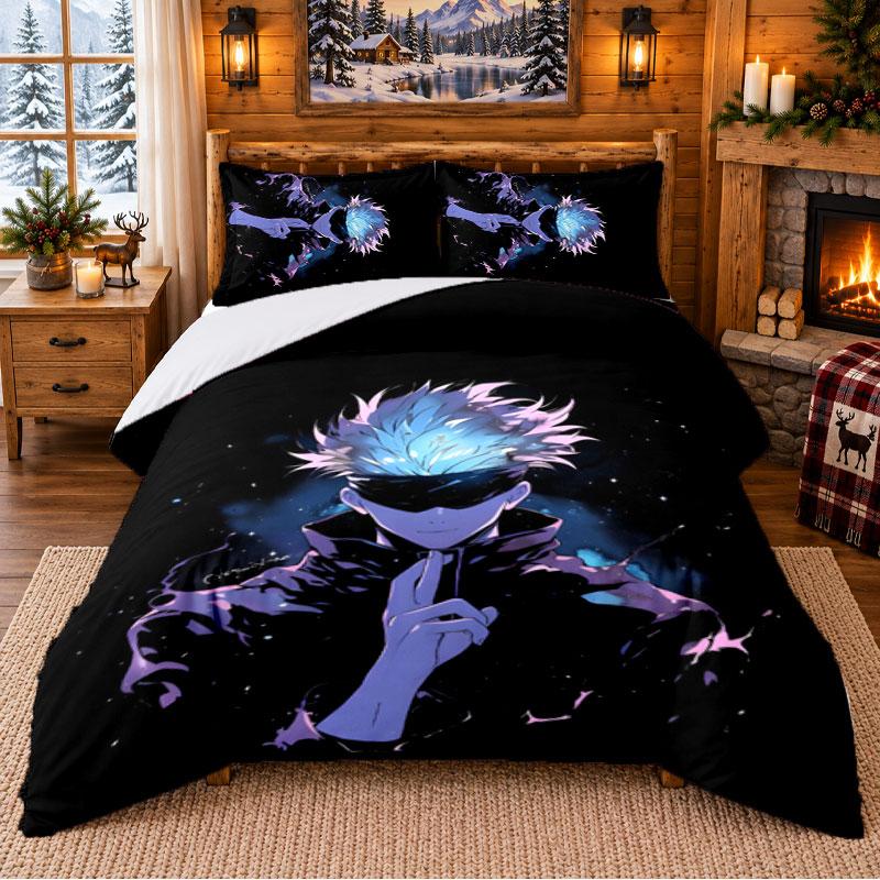 Gojo Satoru Pattern Bedding 3Pcs Set Bed Sheet And Pillowcases For Indoor Bedroom