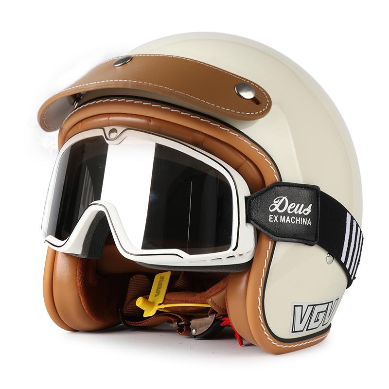 Retro helmet, four season cruising motorcycle, half helmet, men's and women's bubble mirror, electric bike safety helmet
