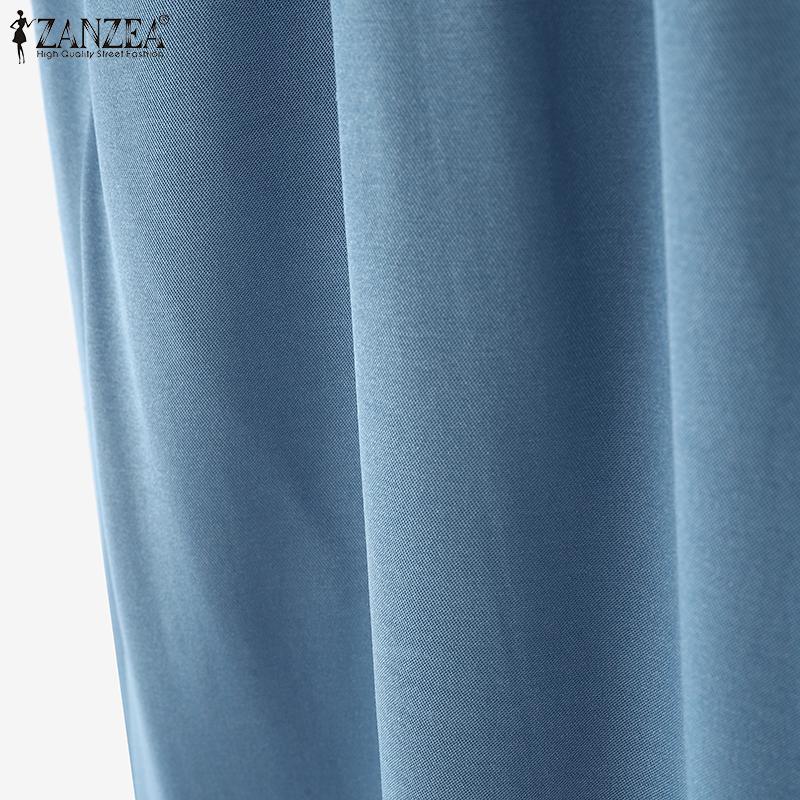 ZANZEA Women Casual Elastic Waist Loose Wide Leg Pants