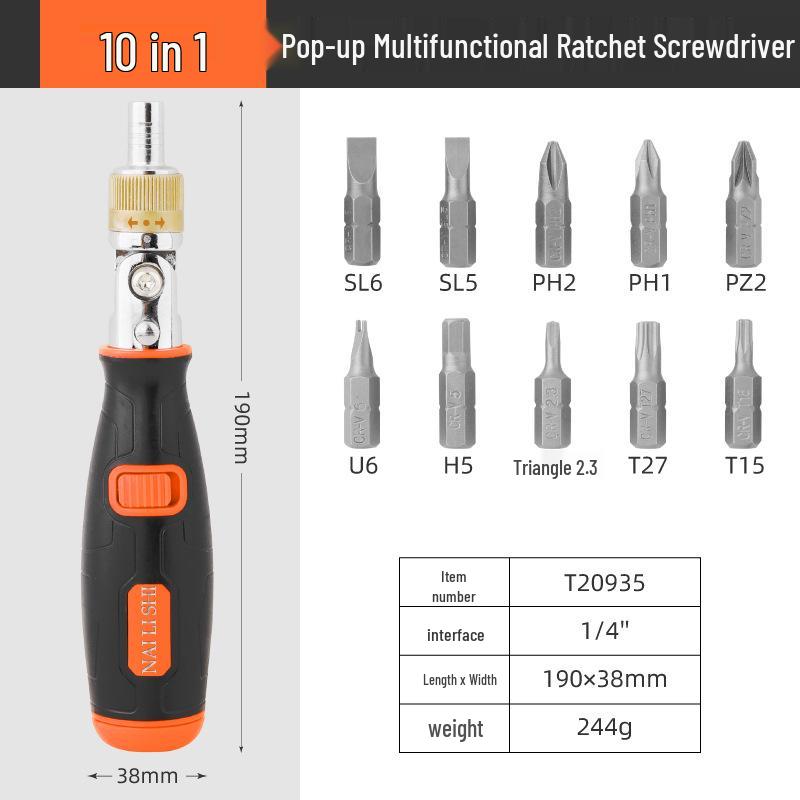 Набор отвёрток-трещоток 10-в-1 с регулируемым углом и магнитным наконечником