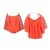 Lily Brown Short Sleeve Embroidered Off-the-shoulder Top Cut Setup Shorts Women Used