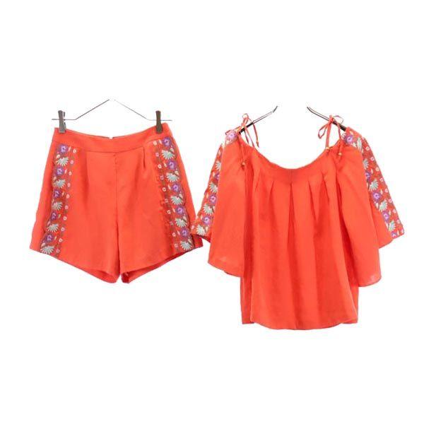 Lily Brown Short Sleeve Embroidered Off-the-shoulder Top Cut Setup Shorts Women Used