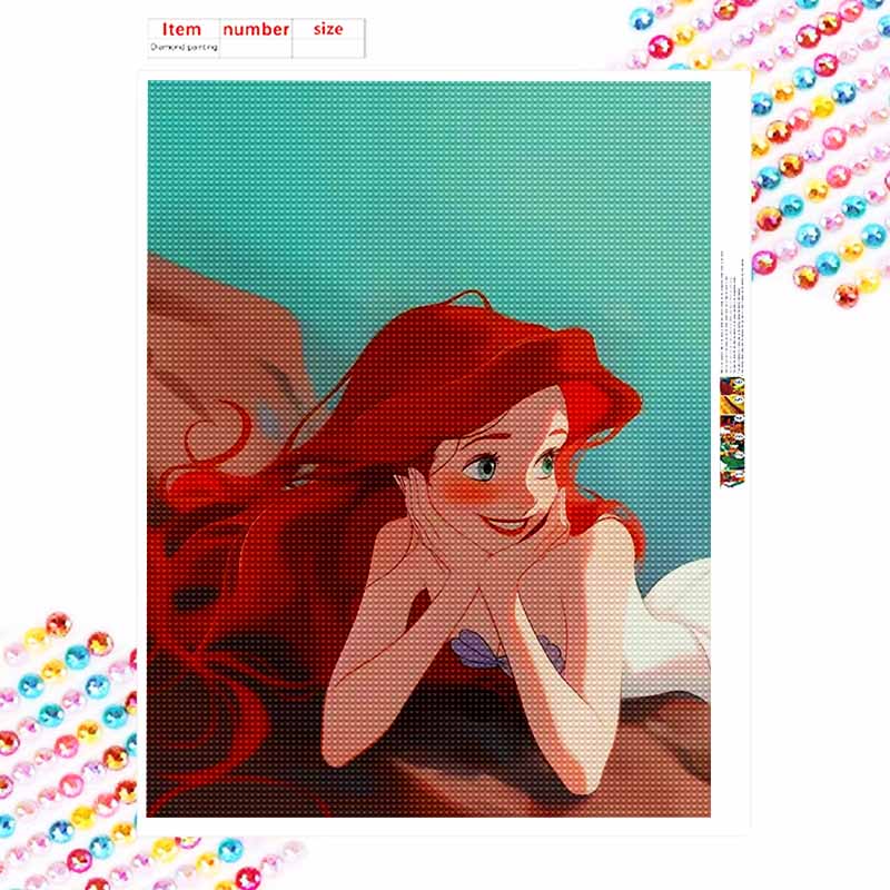 Disney Diamond Painting Kit Unframed, Ariel Mermaid Fantasy, Classic Style Home Decor Craft, Perfect Gift Idea