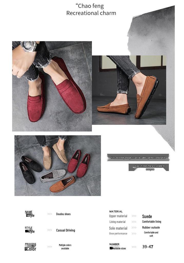 Hand-Sewn Suede Leather Men's Slip-On Shoes: Breathable, Wear-Resistant, Classic, and Fashionable for All Seasons.