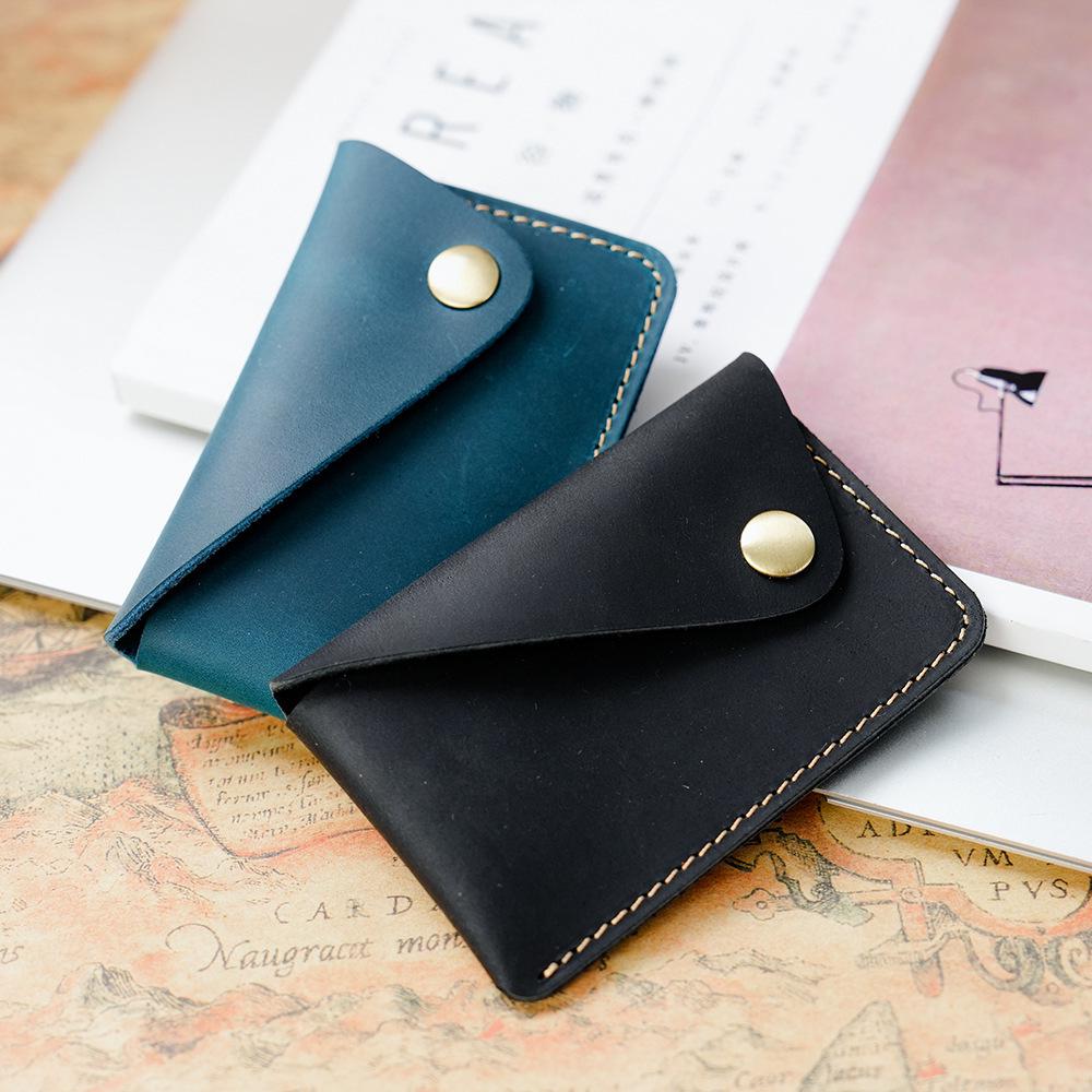 Cross-Border Crazy Horse Leather Card and Coin Holder with Snap Button