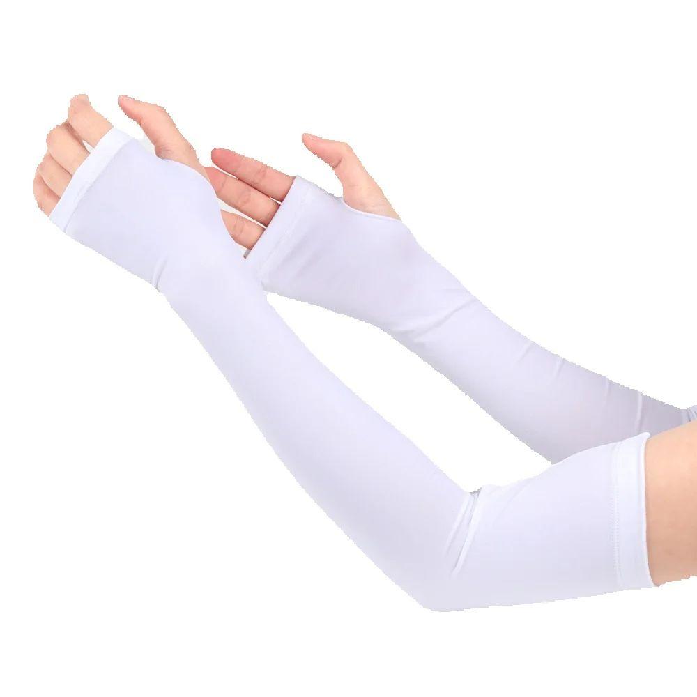 1 Pair Fingerless Ice Silk Arm Sleeves Outdoor UV Protection Unisex Sunscreen Long Gloves Running Fishing Golf Hand Sleeves
