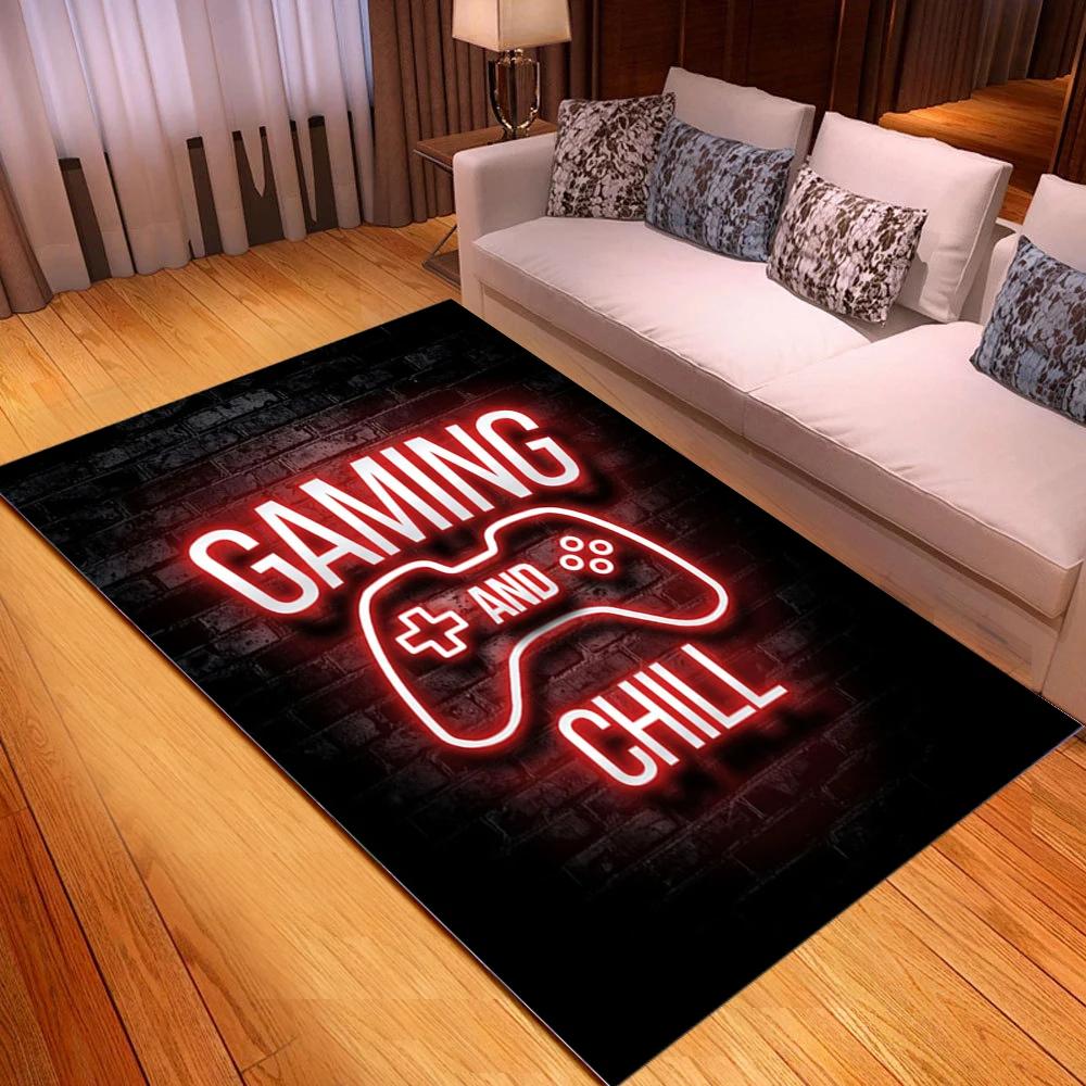 Game Rug for Gamers Boys Teens Kawaii Bedroom Living Room Decor Game Controller Gamepad Carpet Polyester Floor Mat Furry Doormat