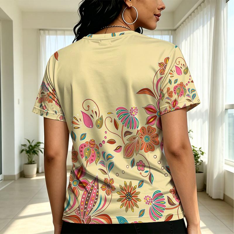 Women's Short Sleeve T-Shirt, American Basic Floral Collection, Soft Fabric, Versatile – Ideal For Daily Casual Wear & Outings