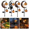 Decorative Metal Yard Stakes Solar Halloween Garden Stake Light, Auto On/Off Crescent Moon Black Cat with Hanging Waterproof Wrought Iron