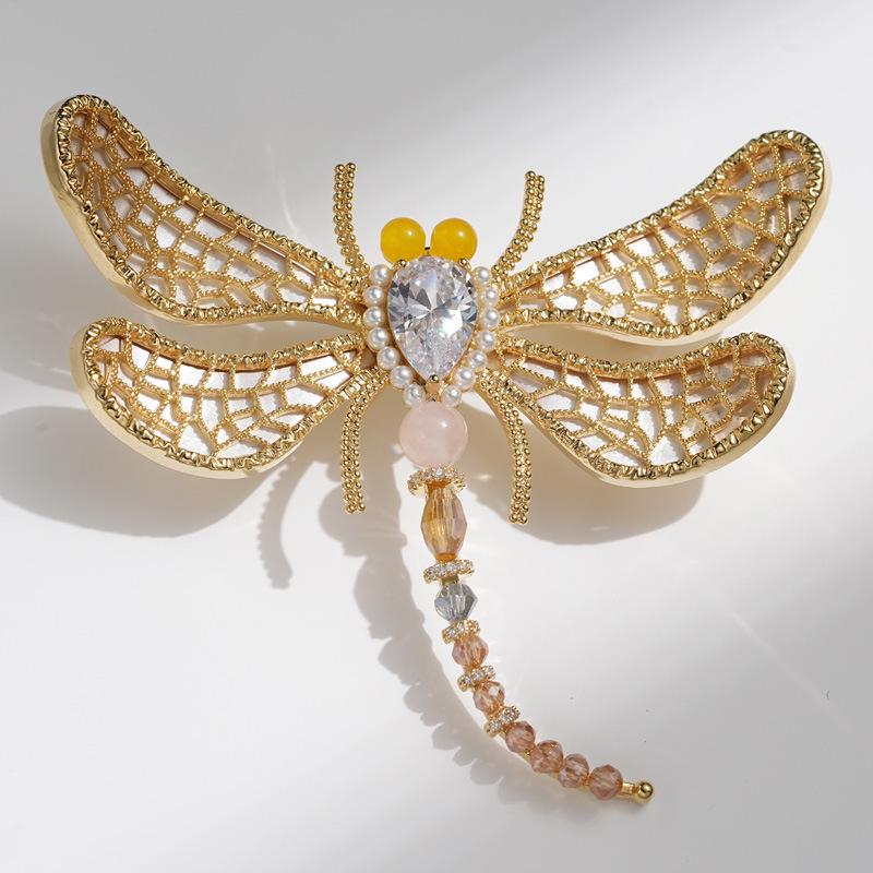 Liu Yifei Artistic Rose  Agate Dragonfly Zirconia Brooch for Women