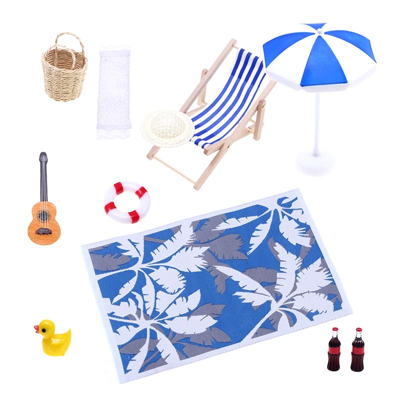 1 Set Dollhouse Mini Sunshade Umbrella Deckchairs Fairy Garden Decoration Summer Beach Micro Landscape DIY Accessories