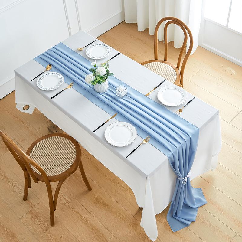 Chiffon Tischläufer 70 x 300cm, Weiche durchsichtige Tischfahne für Hochzeitsfeier Bankett, Elegante einfarbige Tischdekoration