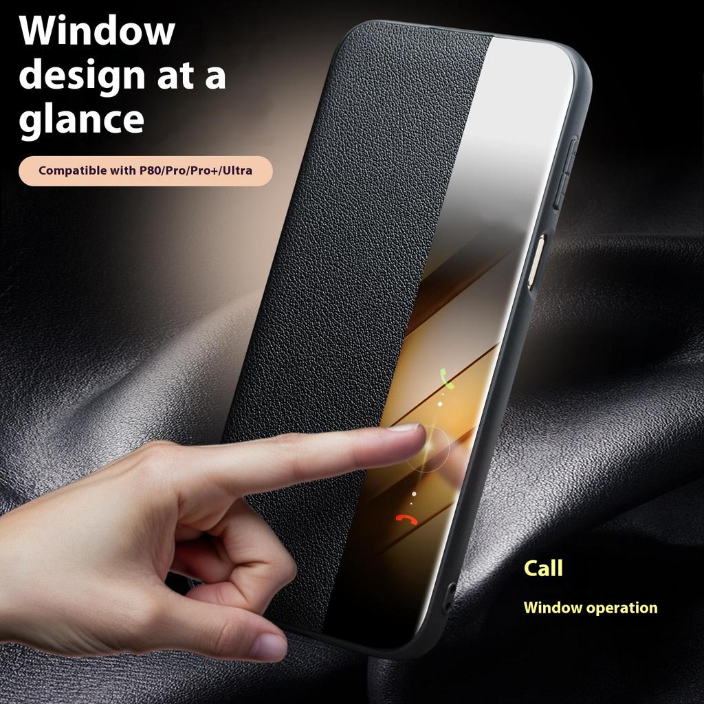 QIALINO Pour Huawei Pura 80 Ultra Étui Vue Fenêtre Réveil/Veille Automatique Cuir Vachette Véritable Housse de Téléphone à Rabat
