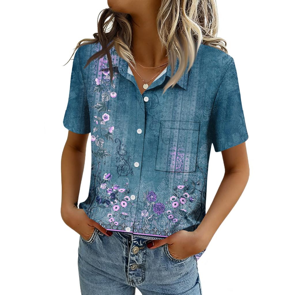Women Blouses Short Sleeve Button Down Shirts Business Casual Dressy Work Tops Summer Spring Clothes