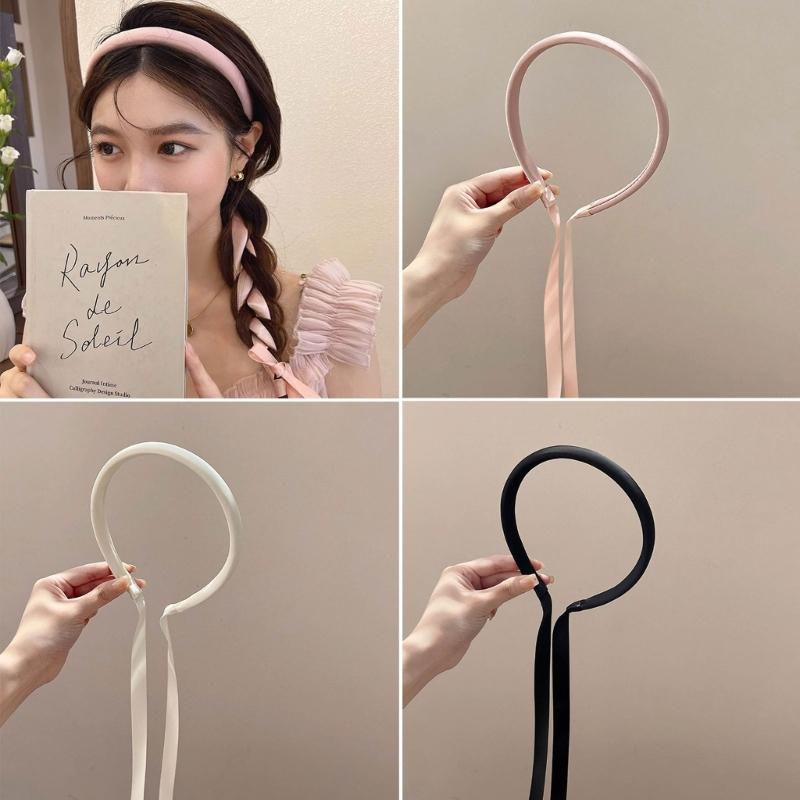 Bezel Headwear with Ribbon Tail for Girls Women Trend Hair Bands Fairy Headband DIY Hair Hoop for Fashionable Look