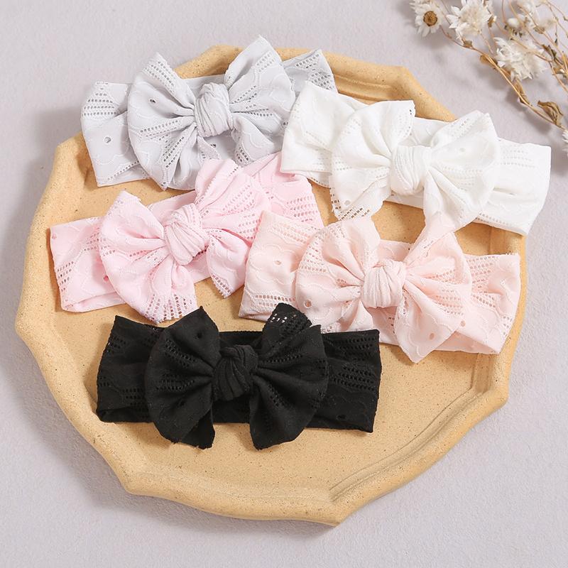 Hollow Bow Baby Headband Solid Color Nylon Elastic Wide Hairbands 0-2Year Boy Girl Bowknot Headdress Kids Hair Accessories