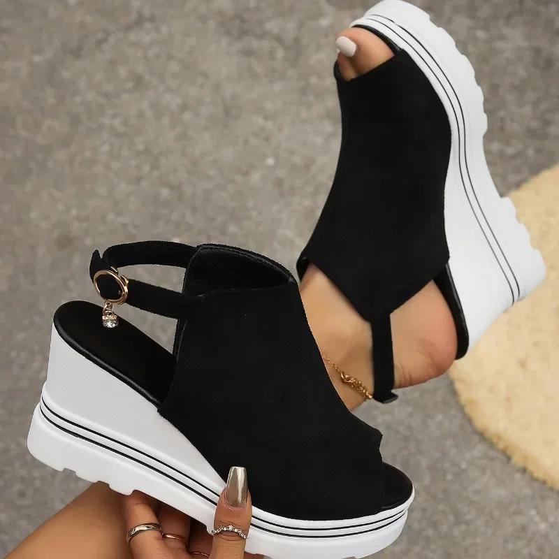 Fashion 2024 Hot Sale Shoes for Women Buckle Strap Women's Sandals Fashion Peep Toe Casual Sandals Women New Round Toe Wedge Sandals