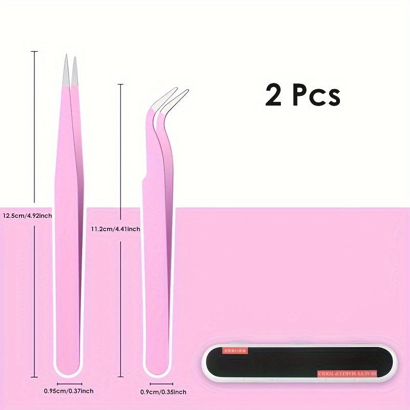 

2 Pieces/ set of Multifunctional Straight and Curved Stainless Steel Tweezers, Eyelash Extension and Transplantation Tool розовый