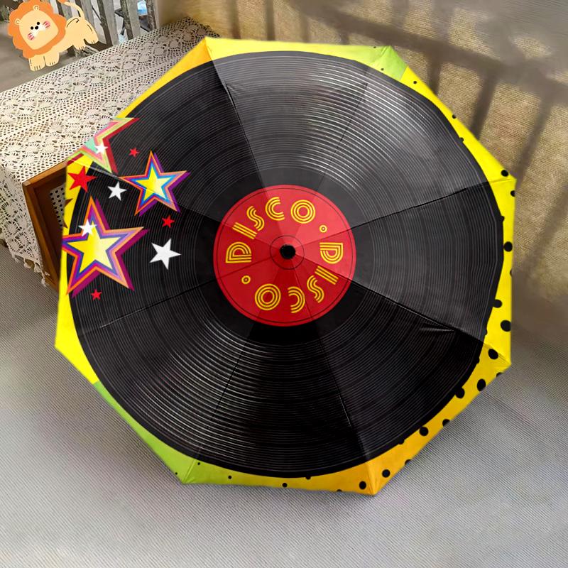 1 Stück Musikplatten Regenschirm Tragbarer Faltregenschirm Eisenrahmen Lochknochenstruktur Outdoor Heimregenschirm A6