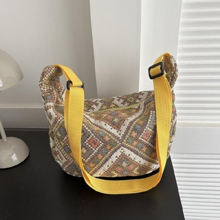 Ethnic Canvas Dumpling Bag for Daily Outings Crossbody Bags Shoulder Handbag