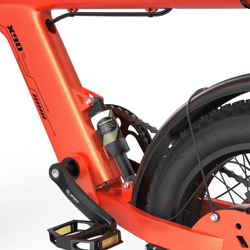 JANSNO X90Y Elektrorad für Erwachsene 750W 48V 25AH Versteckte Batterie 16" Dicke Reifen Doppelte Federung Off-Road All-Terrain E-Bike