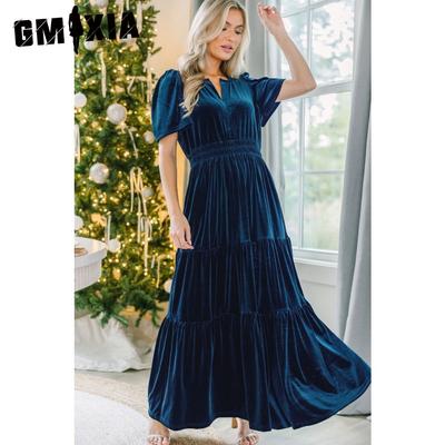Rochie de catifea de Craciun Rochie de buzunar cu maneca scurta in talie Rochie lunga leagan sexy