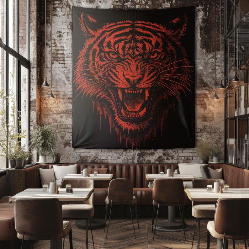 Fierce Red and Black Tiger tapestry 75x100