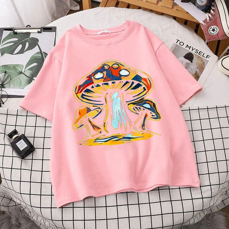 90s Retro Graphic Tees Women Summer Loose Vintage Boho Mushroom Women T Shirt Psychedelic Hippie Art Tshirt Clothing Tops Femme