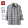 Hodo Women's Mid-Aged Pure Cotton Seven-Sleeve Plaid Blouse
